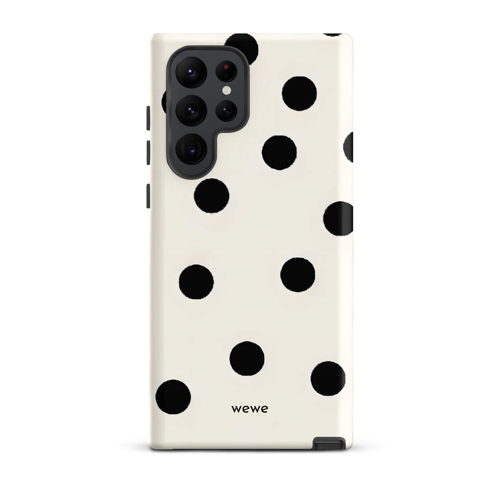 Custom samsung galaxy s22 ultra  Phone case with a  classic black polka dot pattern on a clean white 