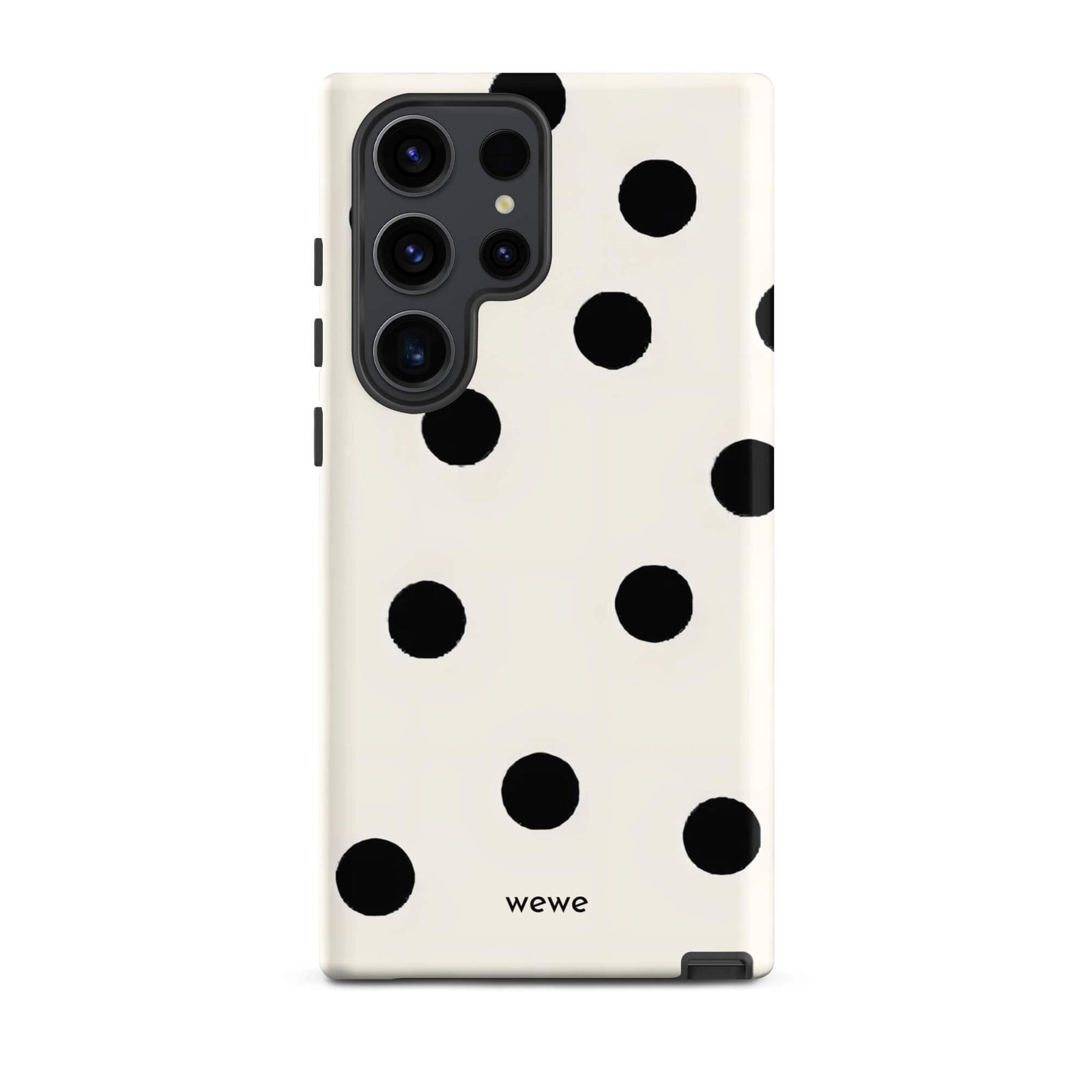 Custom samsung galaxy s23 ultra  Phone case with a  classic black polka dot pattern on a clean white 