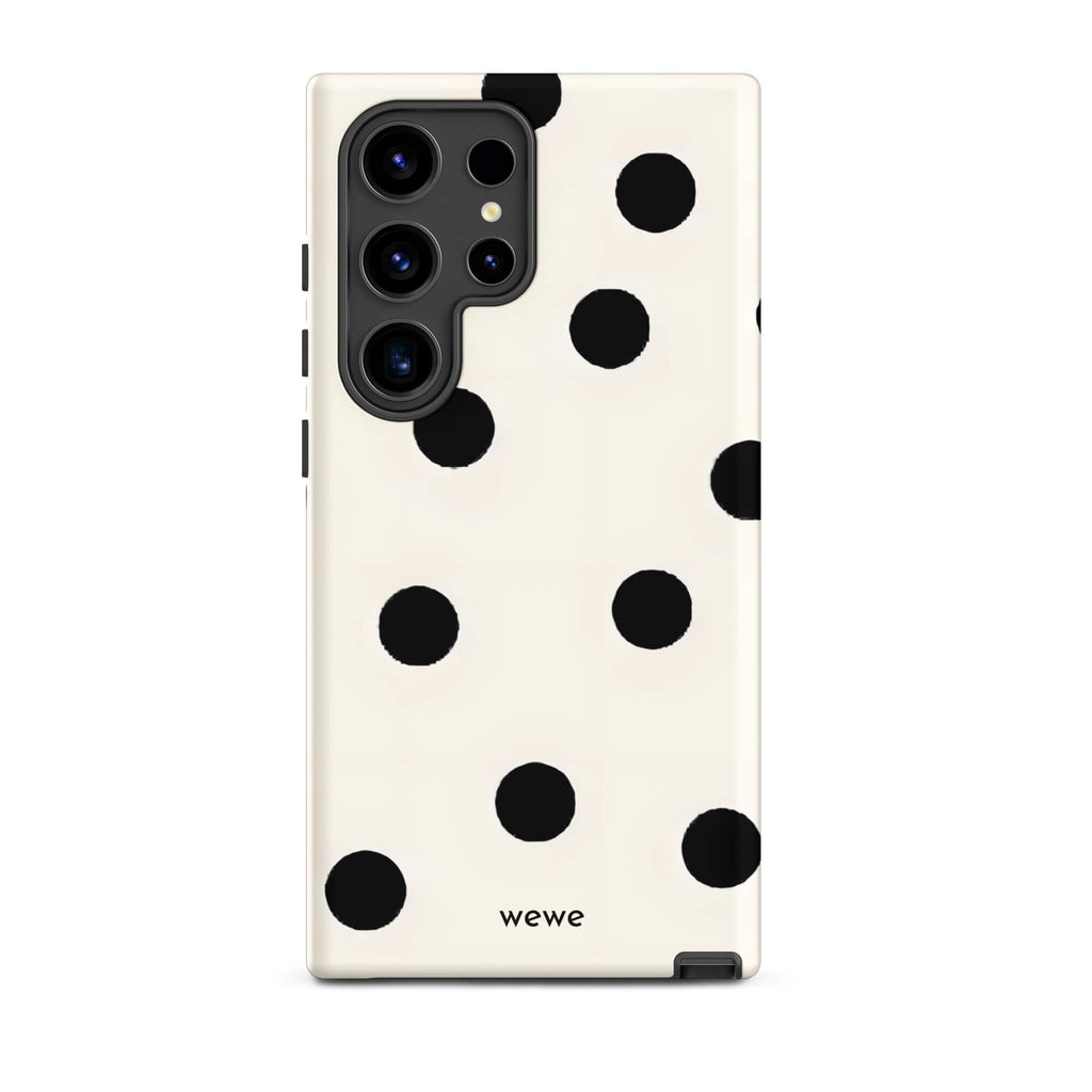 Custom samsung galaxy s24 ultra  Phone case with a  classic black polka dot pattern on a clean white 