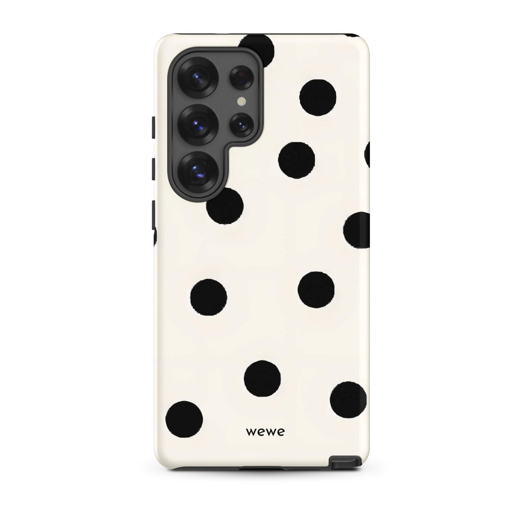 Custom samsung galaxy s25 ultra  Phone case with a  classic black polka dot pattern on a clean white background.