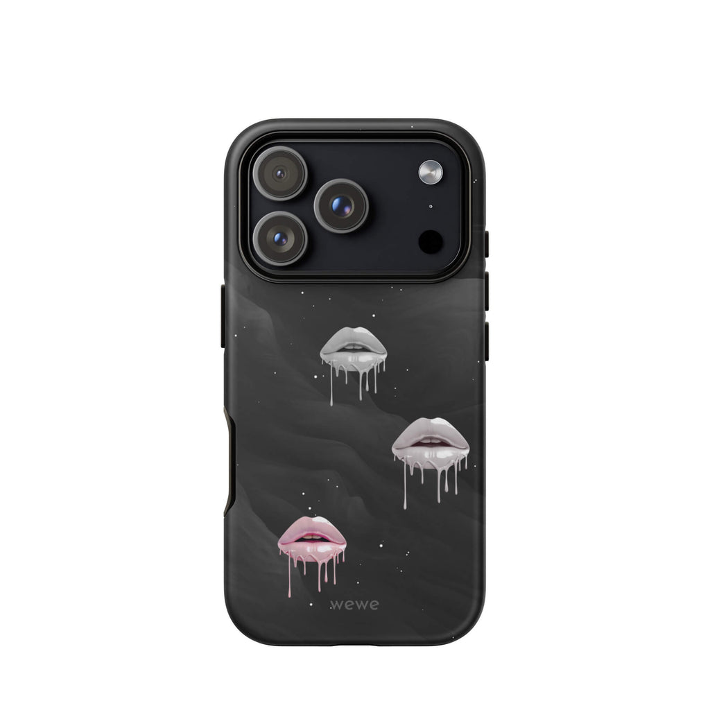 Custom pure mood iPhone case 17 pro playful lip graphic.