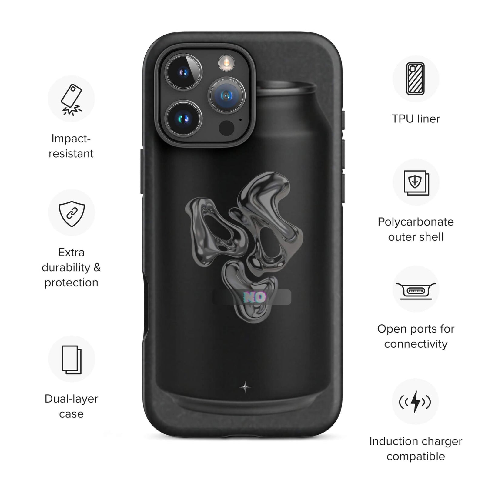 Faith In Chaos black tough iphone  case 16 pro max dark streetwear aesthetic edgy graphic design wireless charging compatible