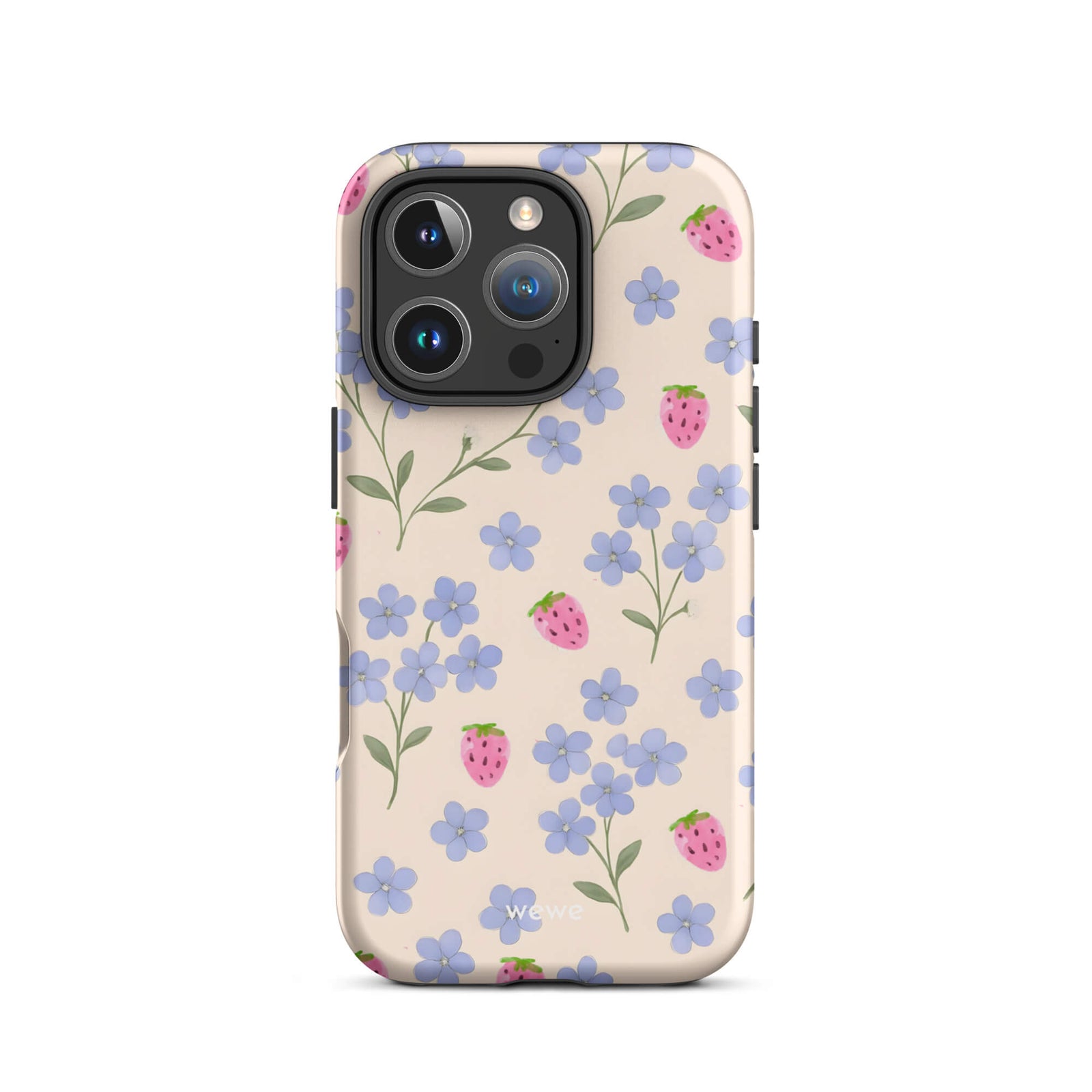 Custom sunshine floral iphone case 16 pro blue flower and strawberry.