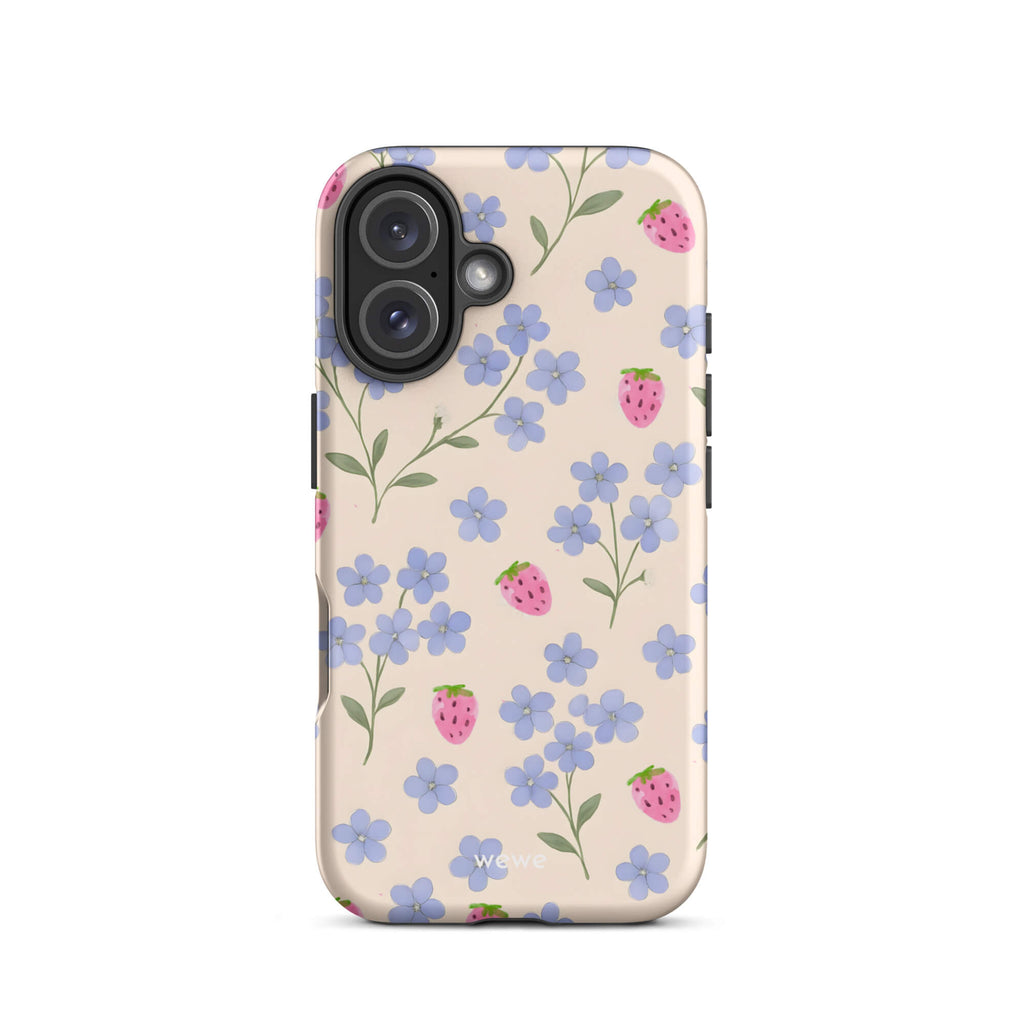 Custom sunshine floral iphone case 16 blue flower and strawberry.