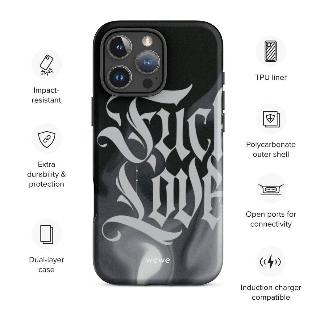Custom fake love iPhone case 16 pro max wireless charging compatible.