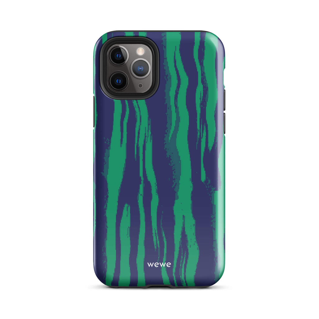 Custom iPhone case 11 pro with a white and pale purple abstract, wavy, or groovy pattern.