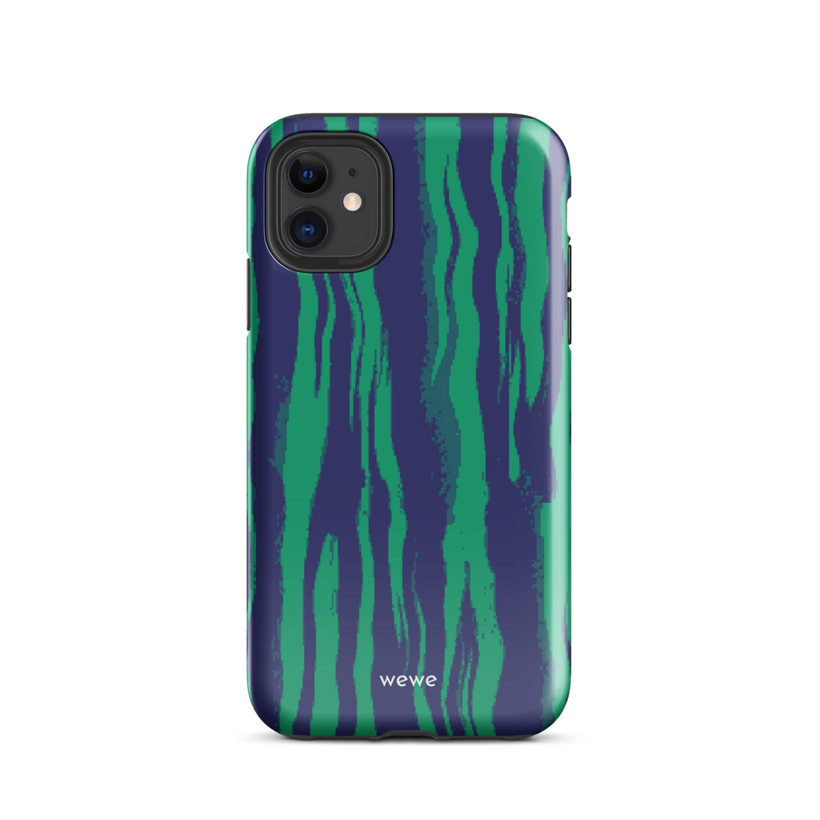 Custom iPhone case 11 with a white and pale purple abstract, wavy, or groovy pattern.