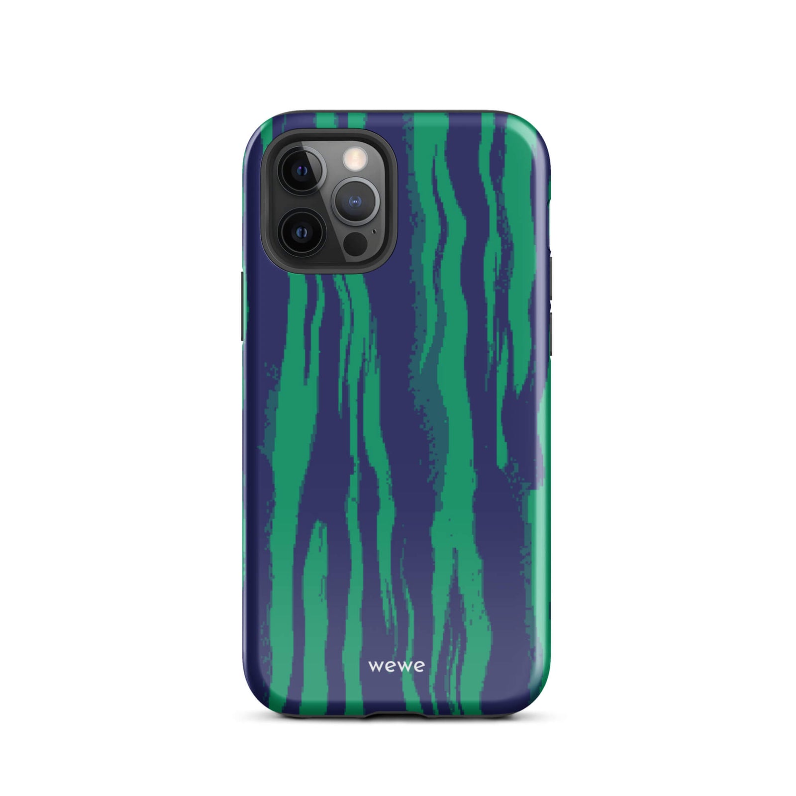 Custom iPhone case 12 pro with a white and pale purple abstract, wavy, or groovy pattern.