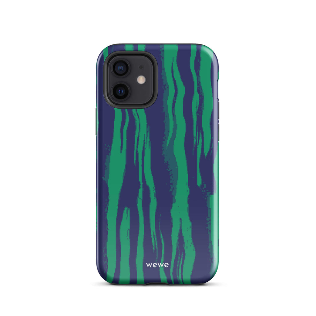 Custom iPhone case 12 with a white and pale purple abstract, wavy, or groovy pattern.