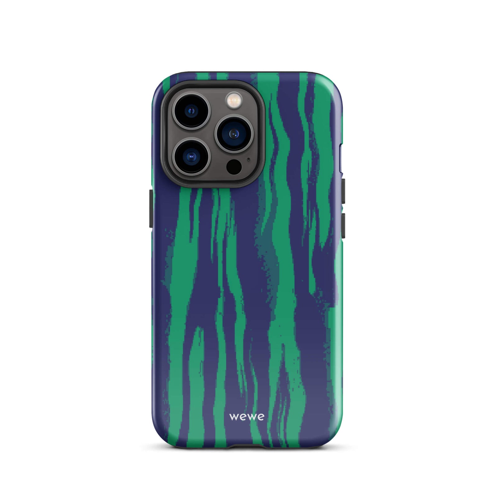 Custom iPhone case 13 pro with a white and pale purple abstract, wavy, or groovy pattern.