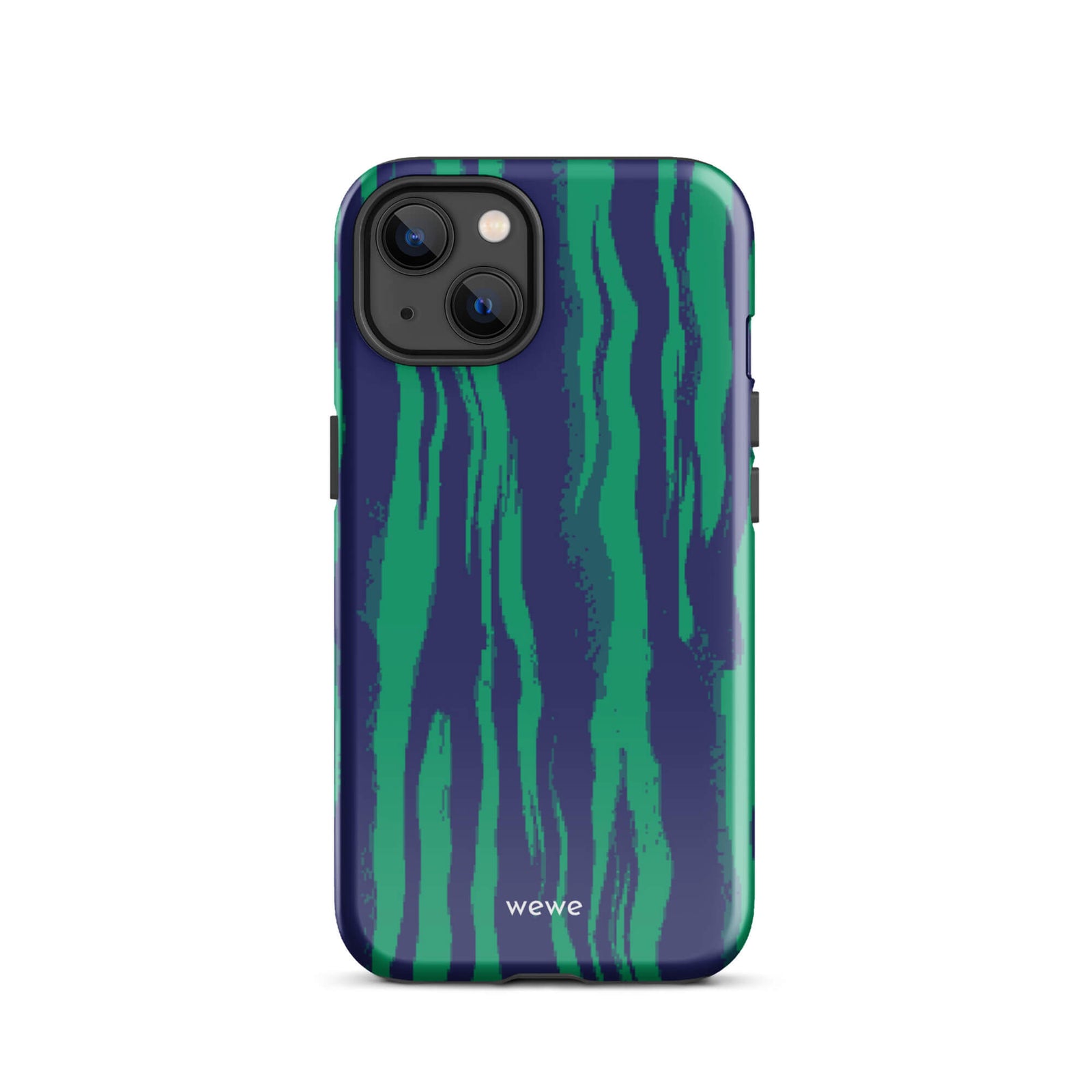 Custom iPhone case 13 with a white and pale purple abstract, wavy, or groovy pattern.