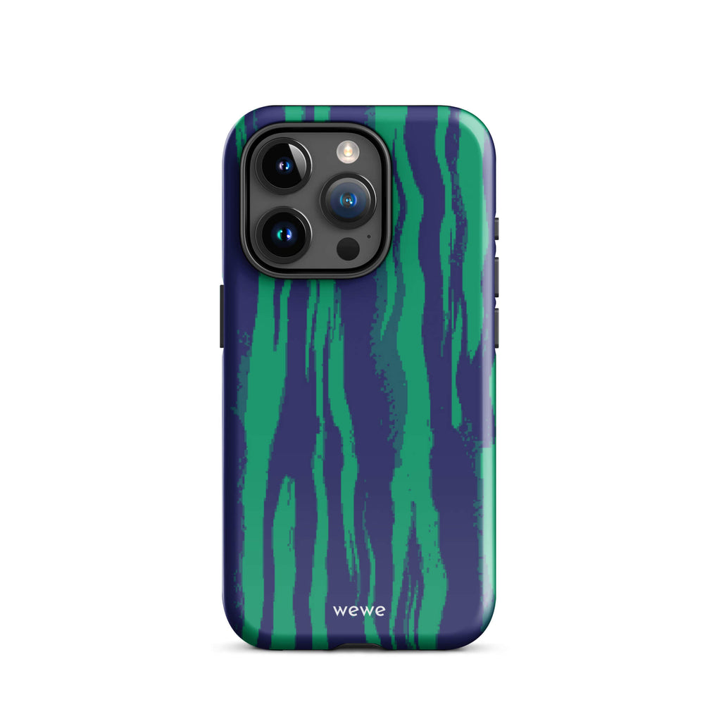 Custom iPhone case 15 pro with a white and pale purple abstract, wavy, or groovy pattern.