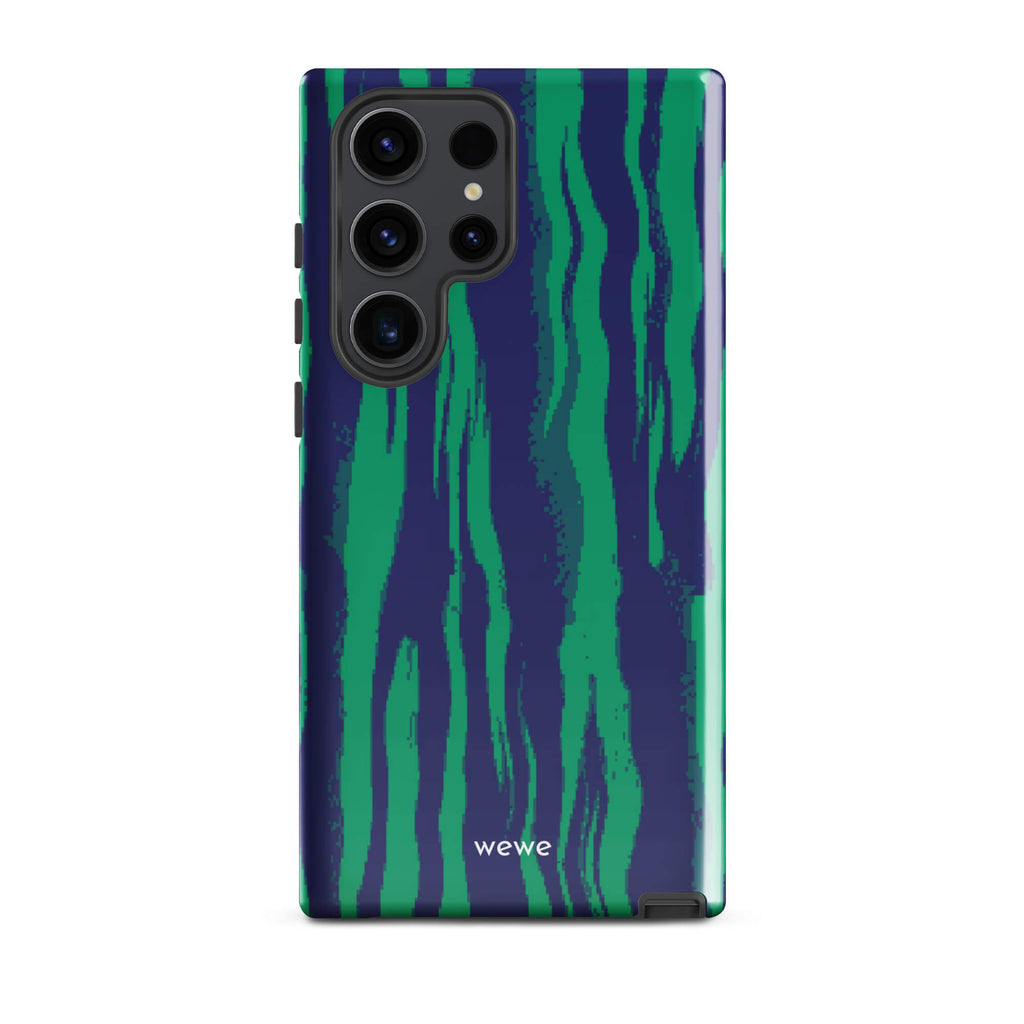 Custom samsung galaxy s23 ultra with a white and pale purple abstract, wavy, or groovy pattern.