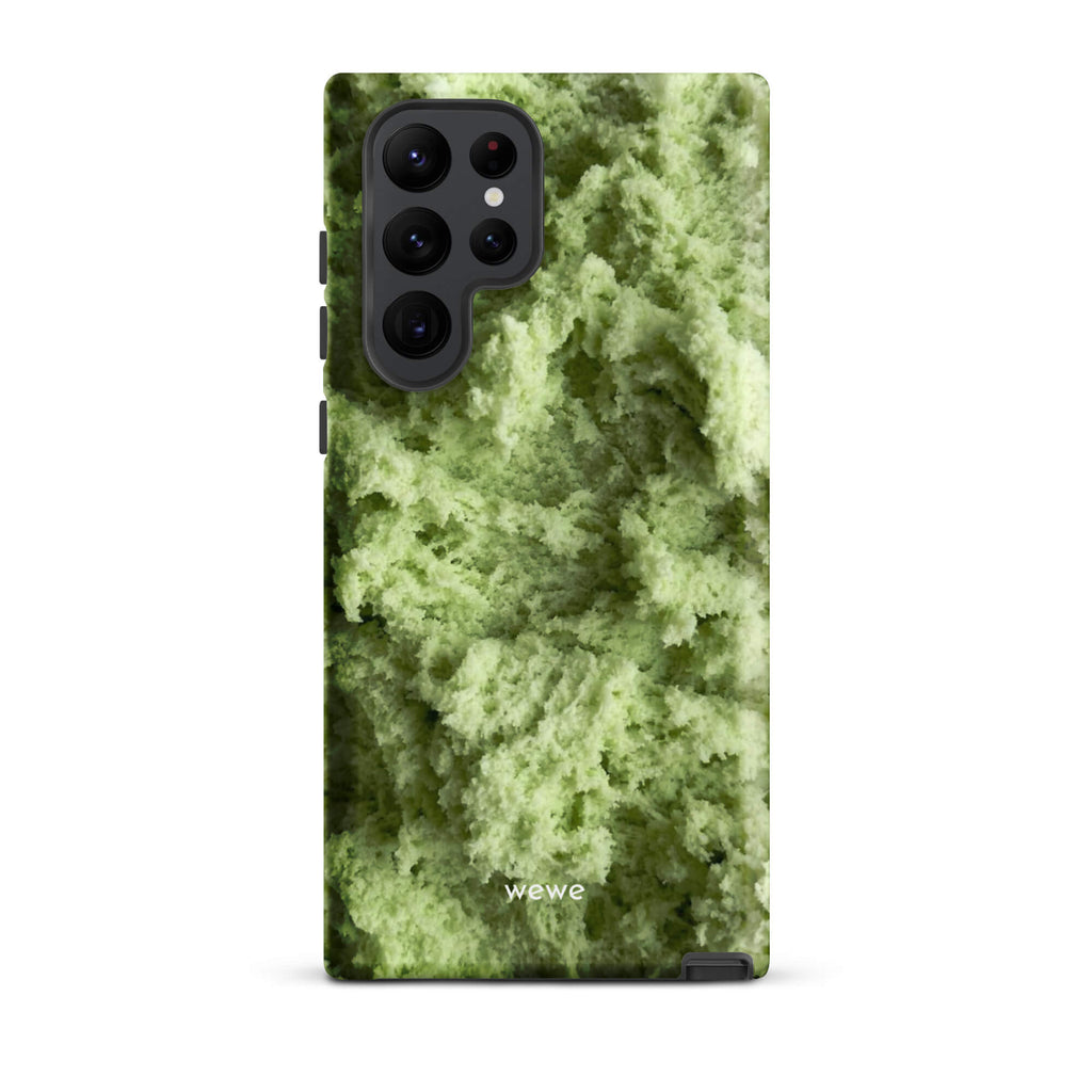 Custom samsung galaxy s22 ultra Phone case with a close-up, macro photo of a light green, frothy texture, resembling ice cream or foam.