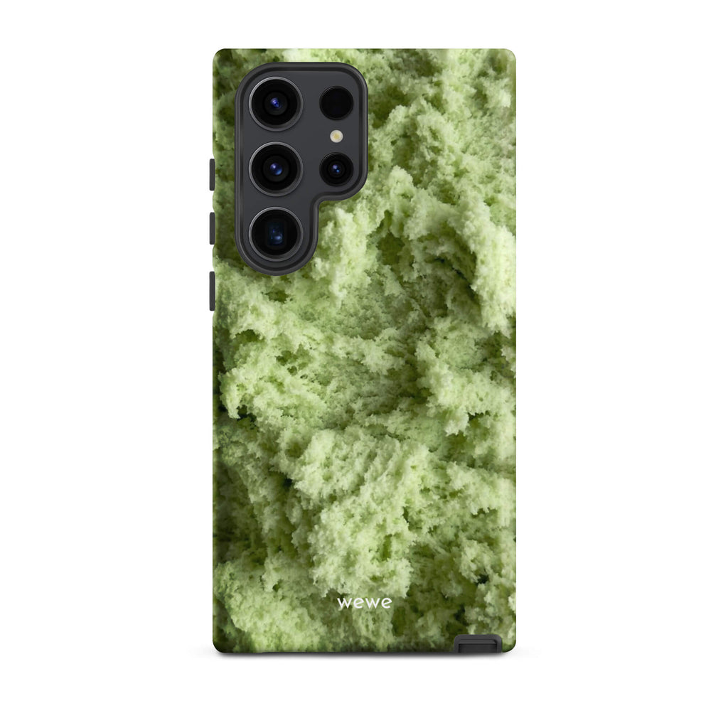 Custom samsung galaxy s23 ultra Phone case with a close-up, macro photo of a light green, frothy texture, resembling ice cream or foam.