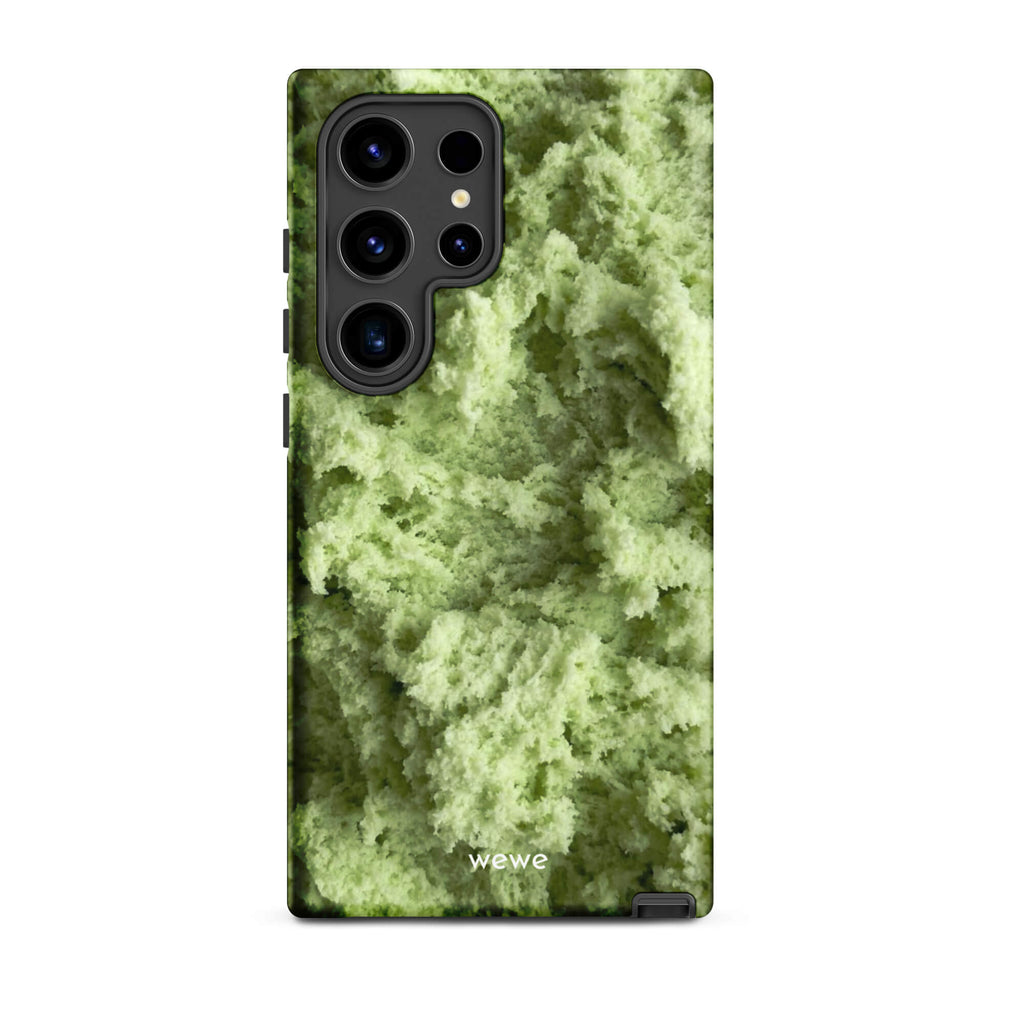 Custom samsung galaxy s24 ultra Phone case with a close-up, macro photo of a light green, frothy texture, resembling ice cream or foam.