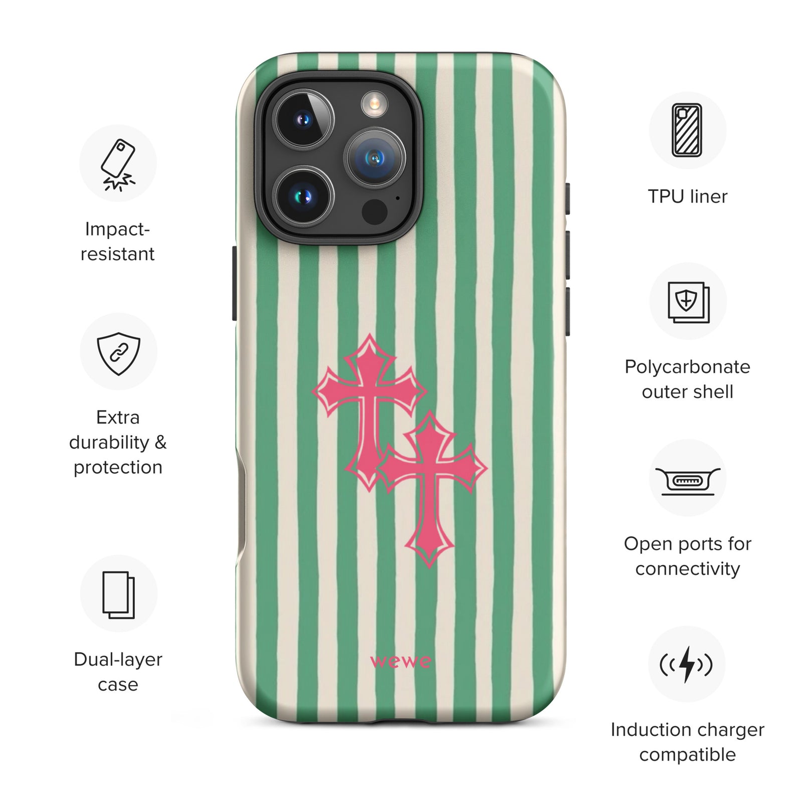 Custom pink tones cross iPhone case 16 pro max wireless charging compatible.