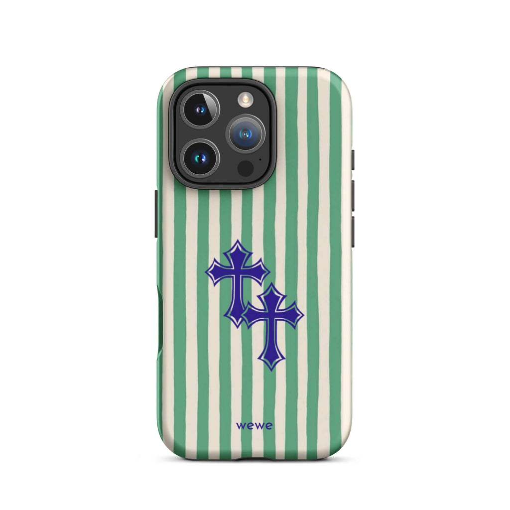 Custom green stripe iPhone case 16 pro punk aesthetic style.