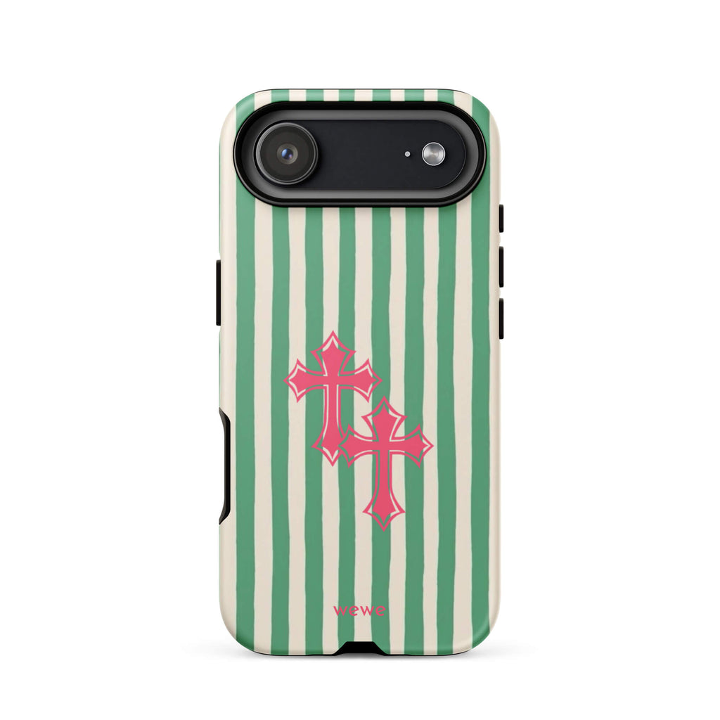 Custom pink tones cross iPhone case 17 air spiritual design.