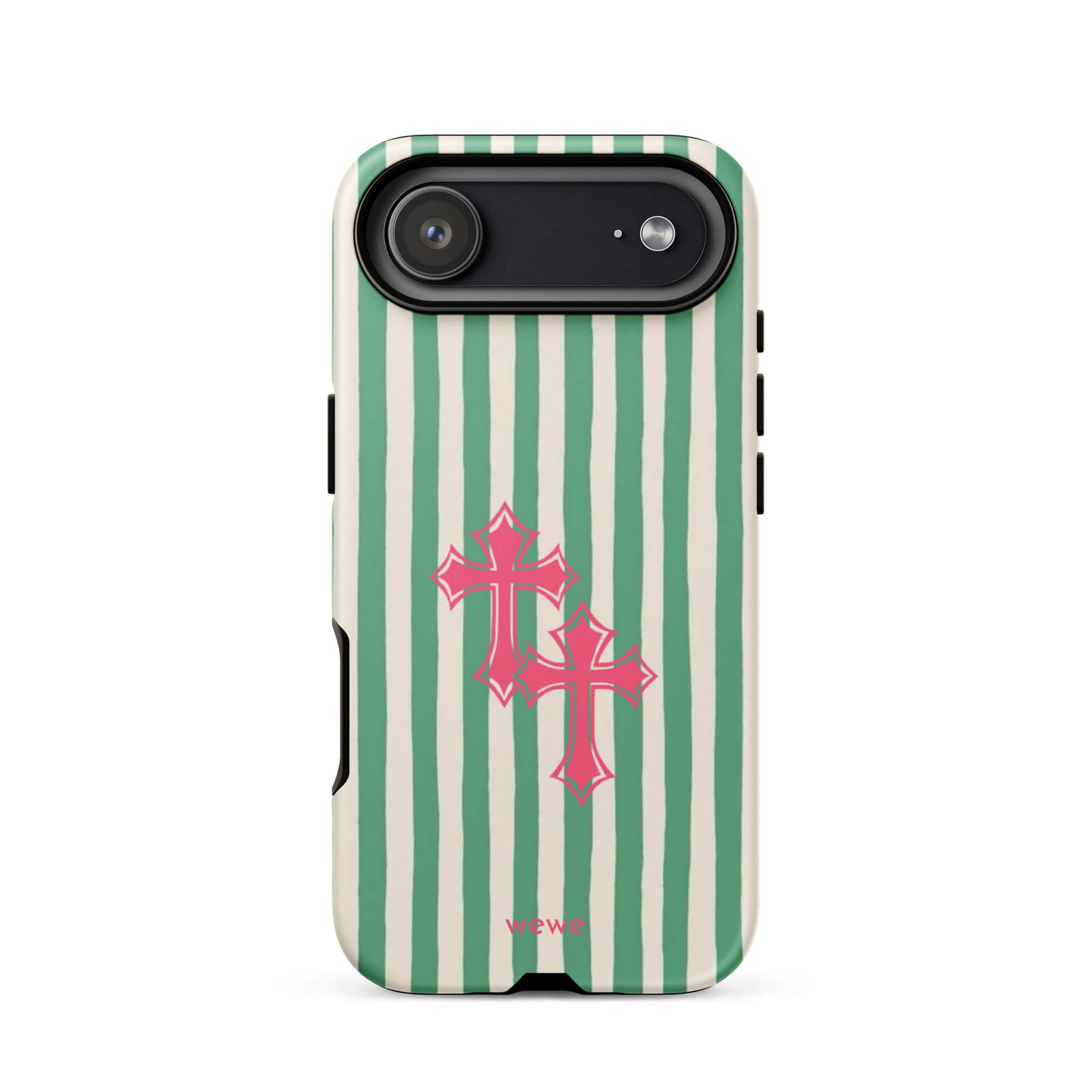 Custom pink tones cross iPhone case 17 air spiritual design.