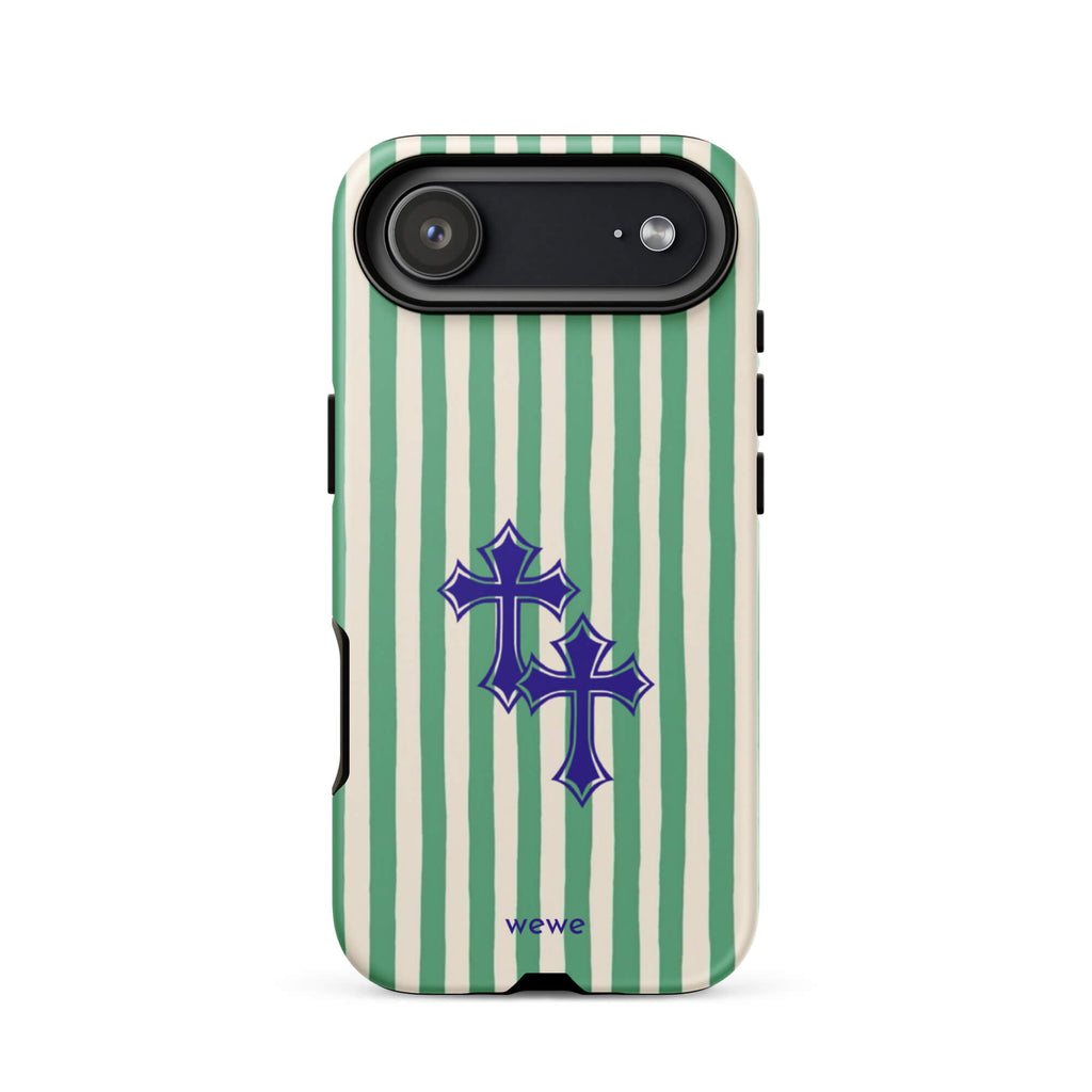 Custom green stripe iPhone case 17 air punk aesthetic style.