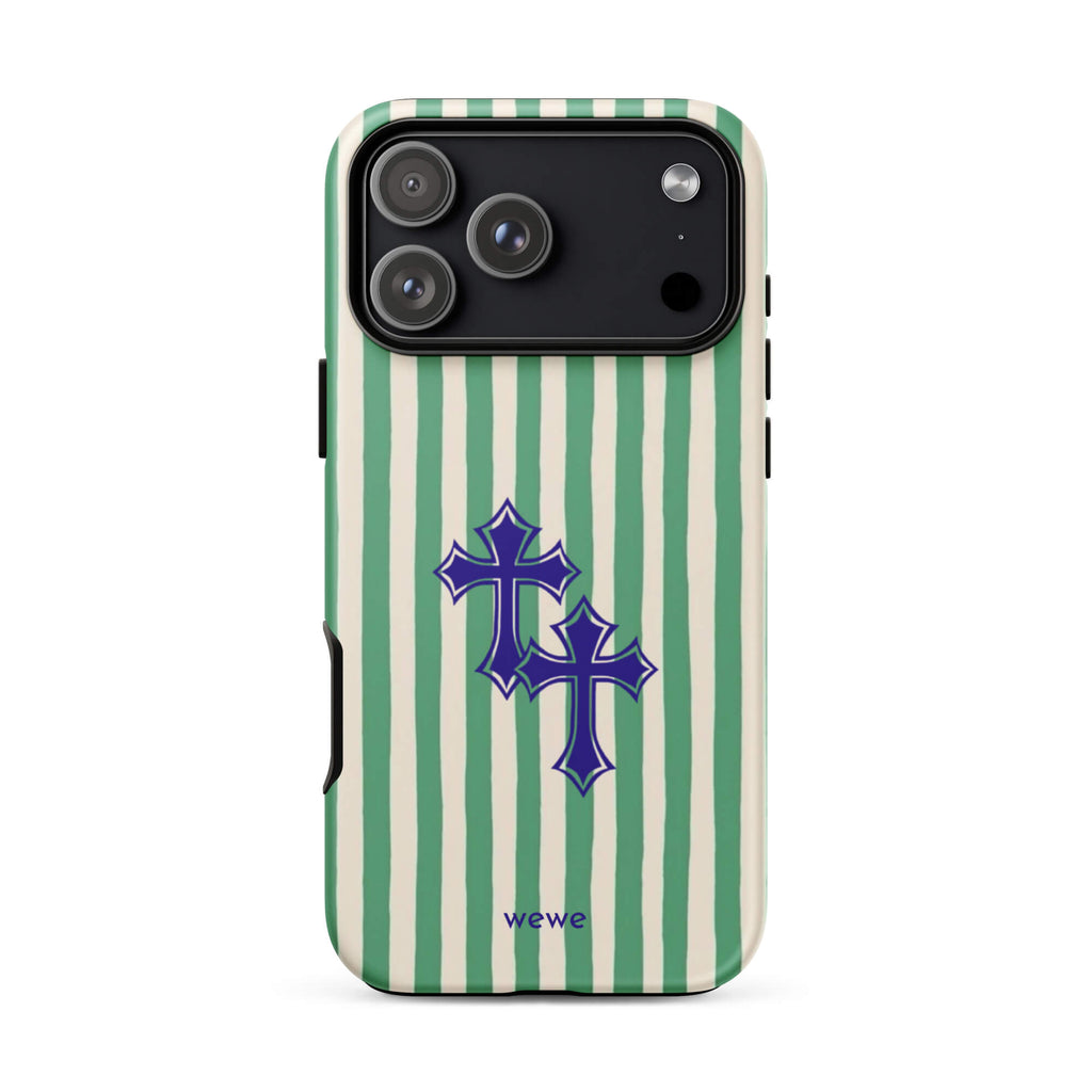 Custom green stripe iPhone case 17 pro max punk aesthetic style.