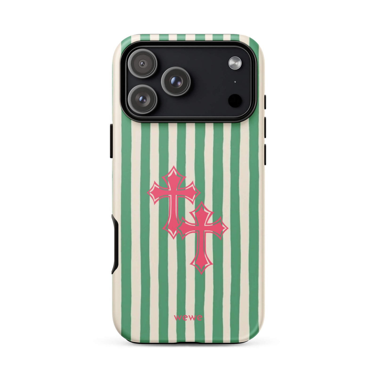 Custom pink tones cross iPhone case 17 pro max spiritual design.