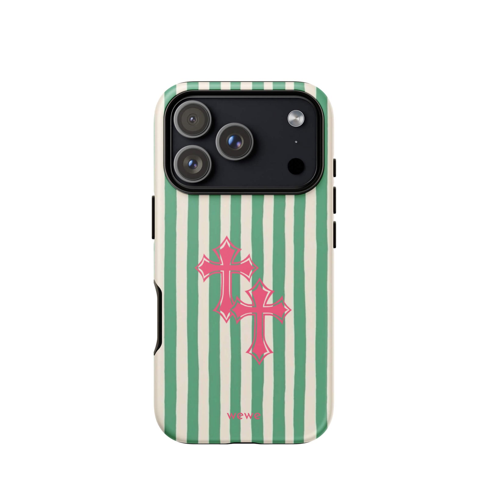 Custom pink tones cross iPhone case 17 pro spiritual design.