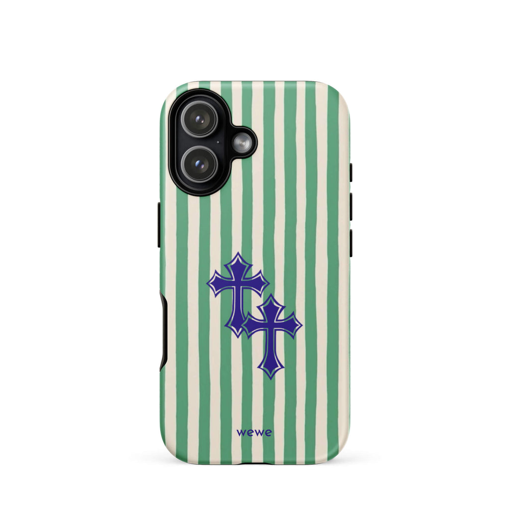 Custom green stripe iPhone case 17 punk aesthetic style.