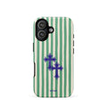 Custom green stripe iPhone case 17 punk aesthetic style.