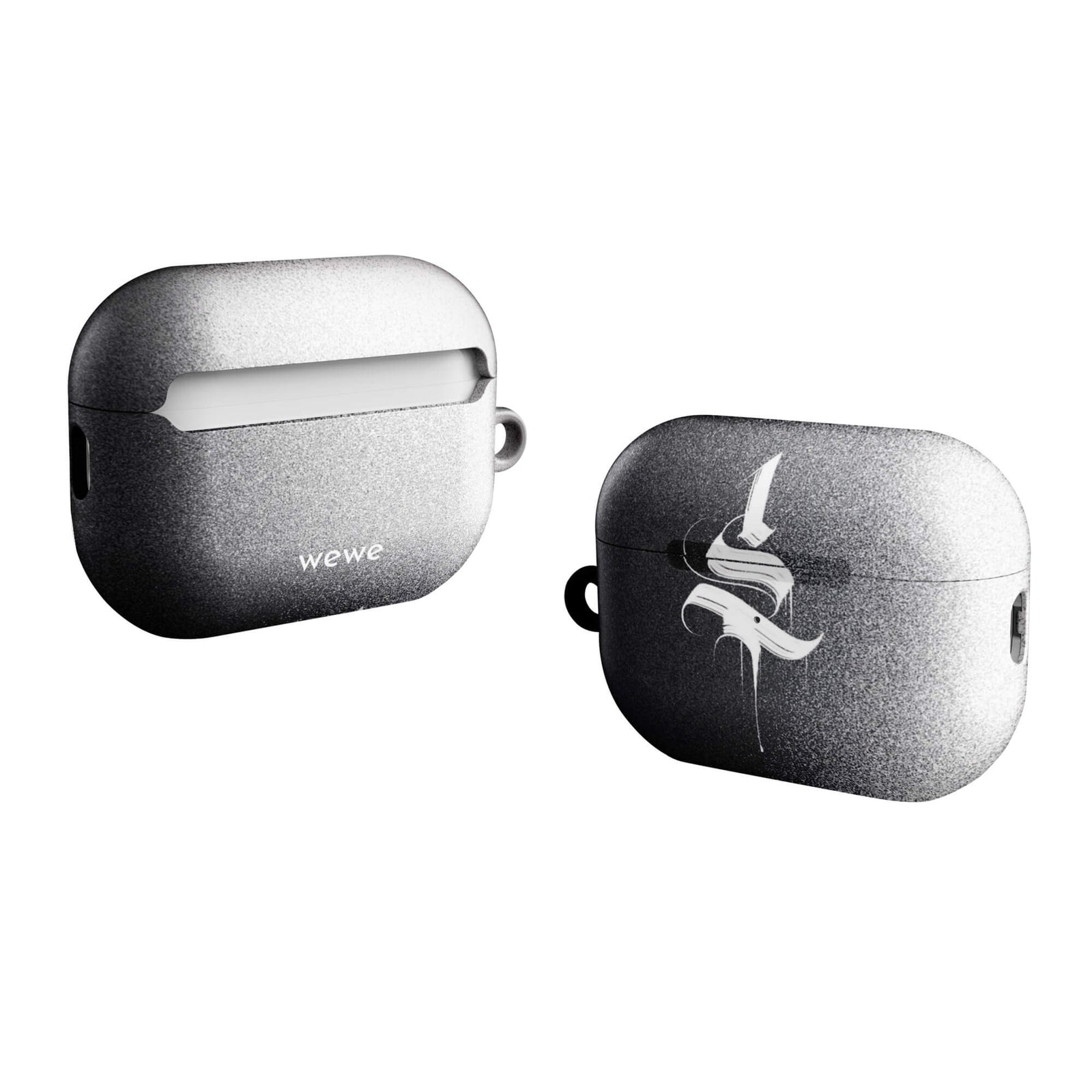 Custom AirPods case pro gen2 with a black to grey ombre background and a dripping, stylized gothic 'S' in white.