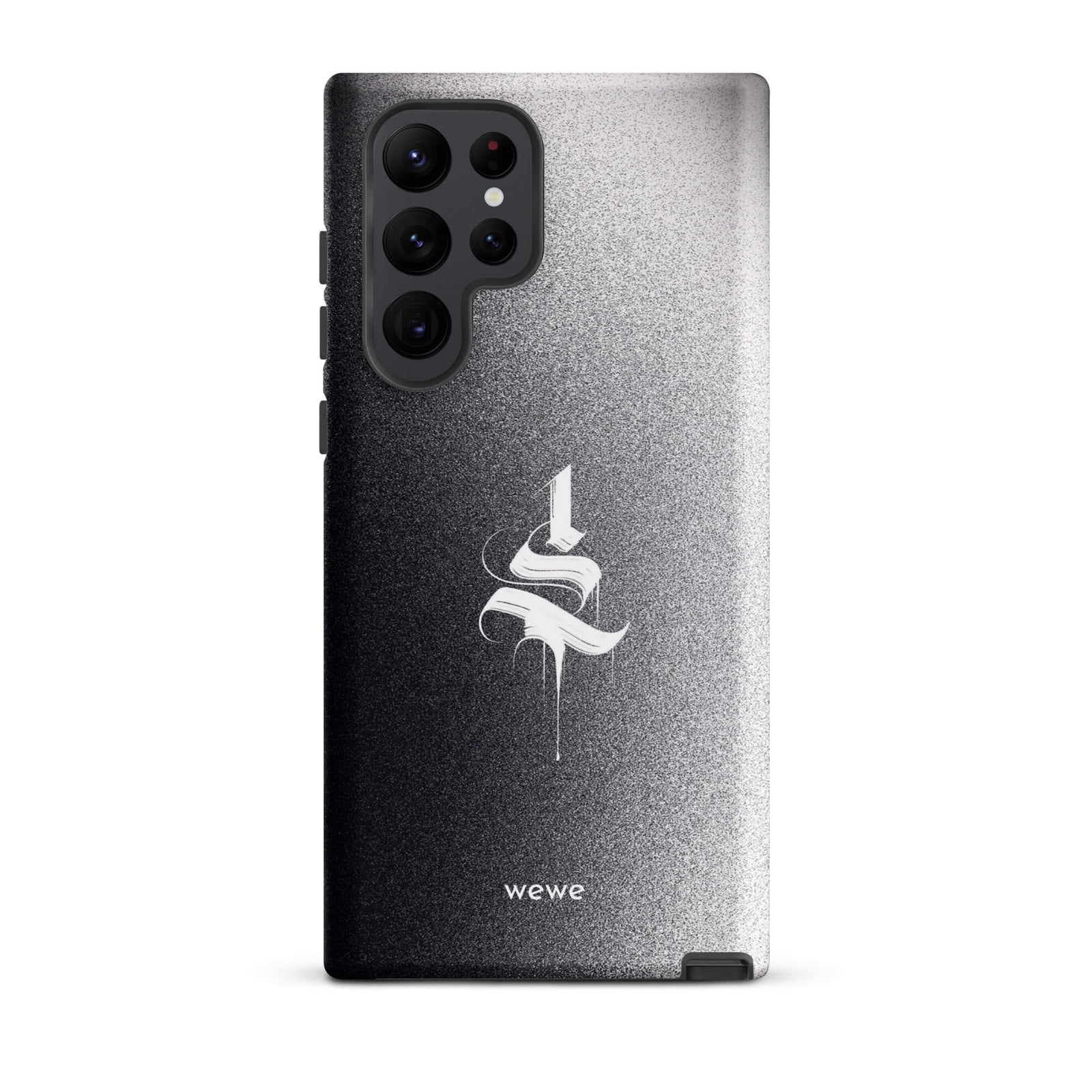 Custom samsung galaxy s22 ultra  Phone case with a black to grey ombre background and a dripping, stylized gothic 'S' in white.
