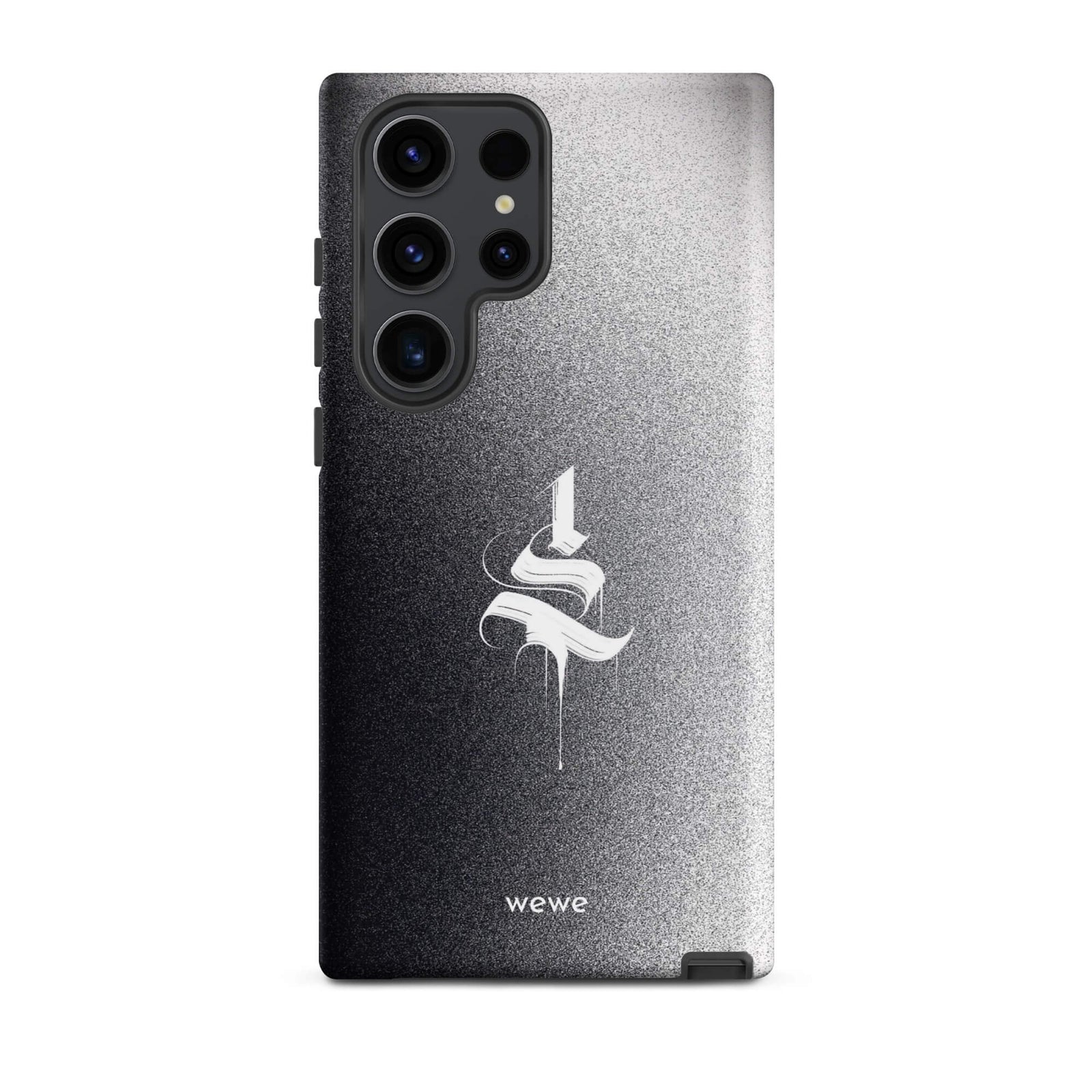 Custom samsung galaxy s23 ultra  Phone case with a black to grey ombre background and a dripping, stylized gothic 'S' in white.