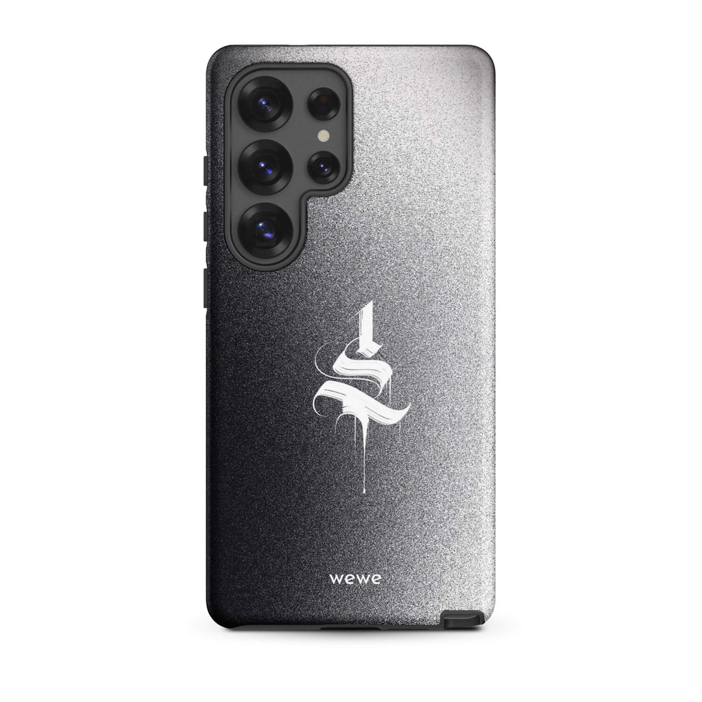 Custom samsung galaxy s25 ultra  Phone case with a black to grey ombre background and a dripping, stylized gothic 'S' in white.
