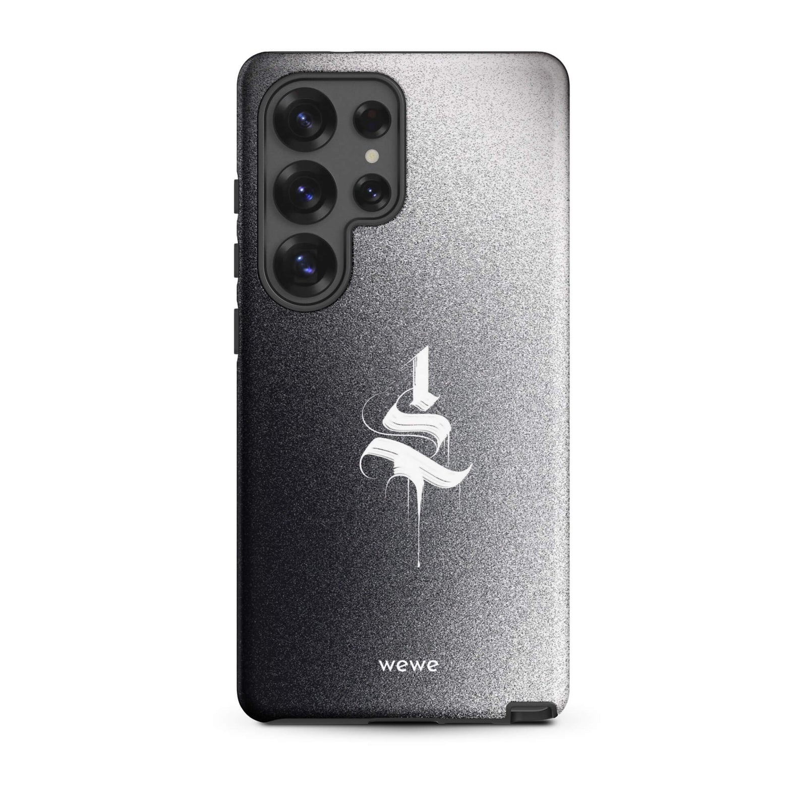 Custom samsung galaxy s25 ultra  Phone case with a black to grey ombre background and a dripping, stylized gothic 'S' in white.