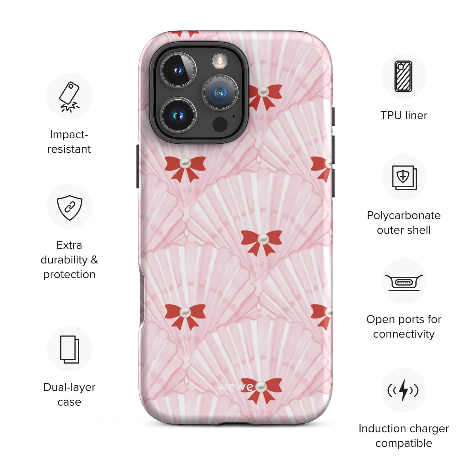 Custom hot pink bow iphone case 16 pro max wireless charging compatible.