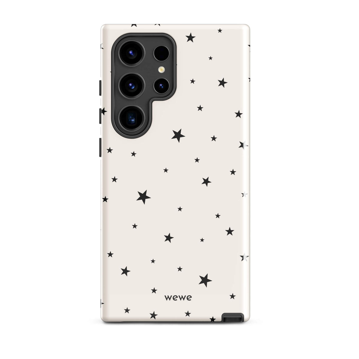 Warm ivory iPhone case with scattered black five-point stars in mixed sizes