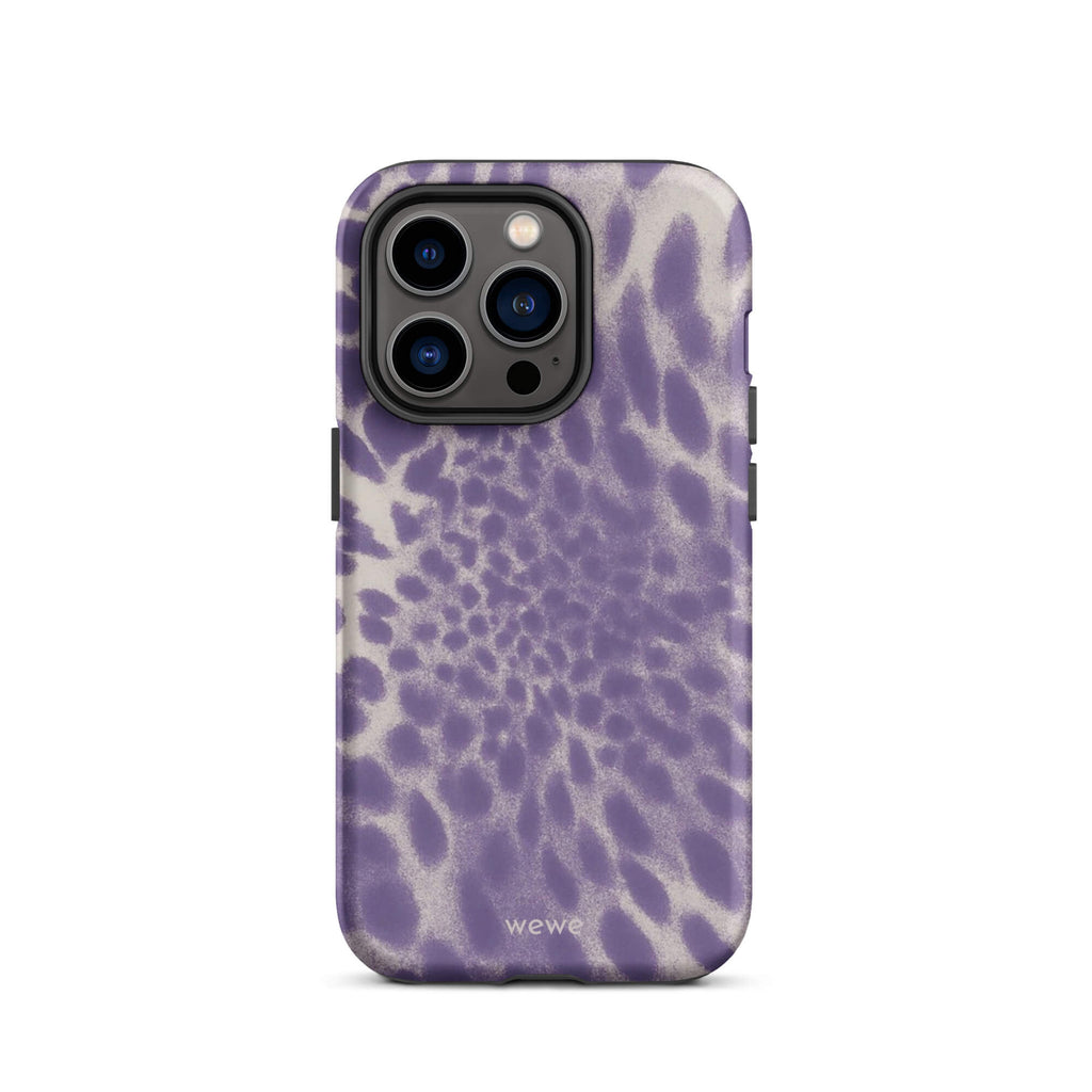 Lavender and cream iPhone case with soft-focus airbrushed leopard spots