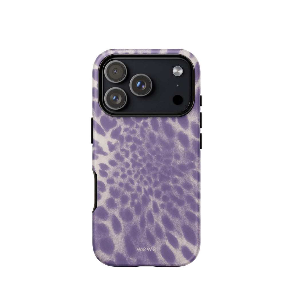 Lavender and cream iPhone case with soft-focus airbrushed leopard spots