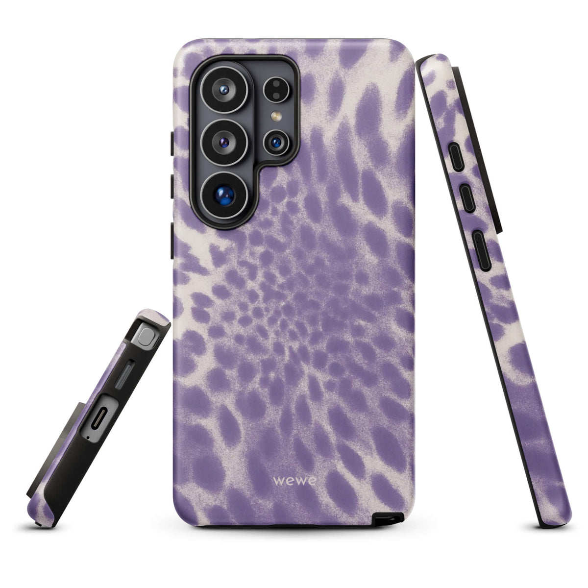Lavender and cream iPhone case with soft-focus airbrushed leopard spots