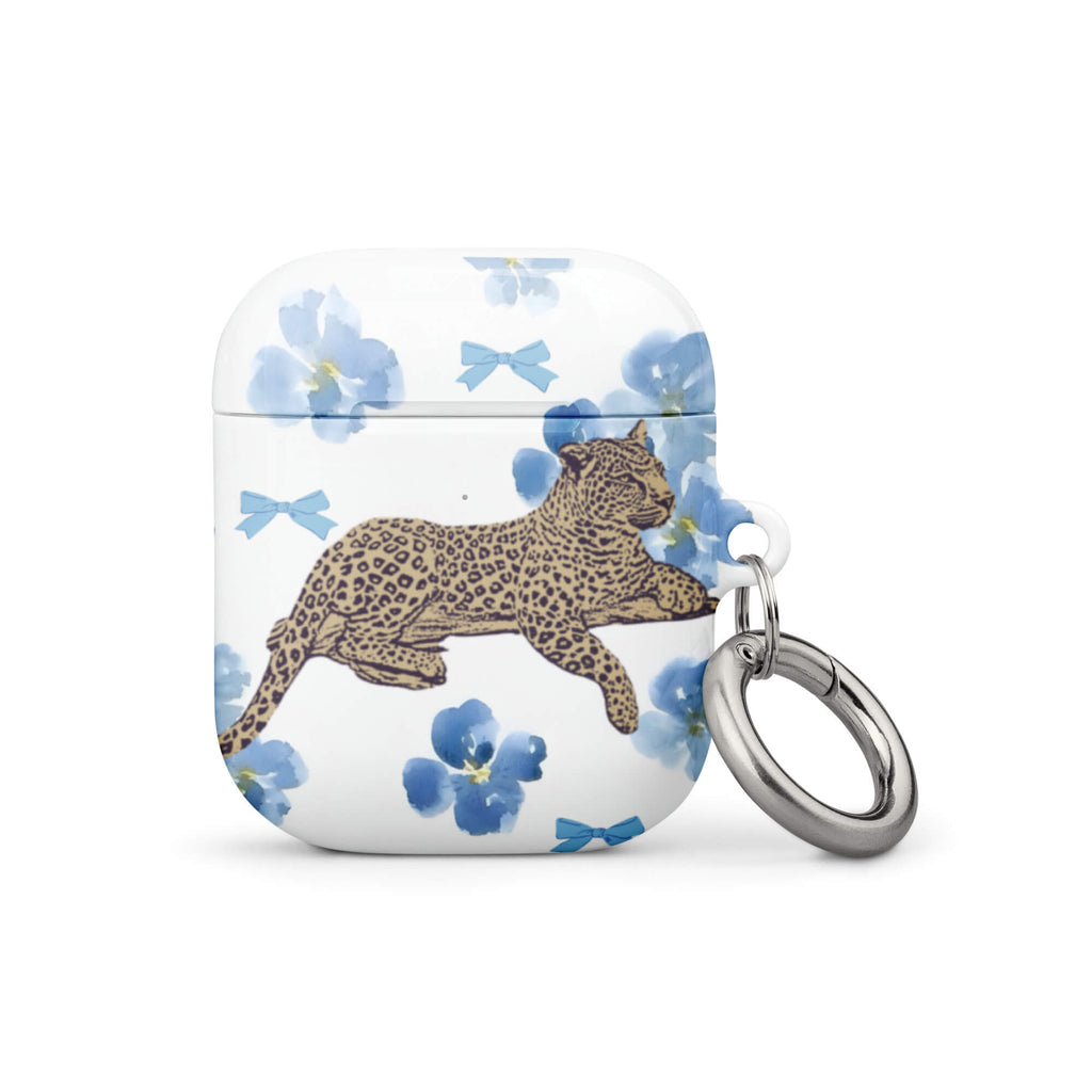 Custom cute leopard AirPods case gen1 charm graphic design.