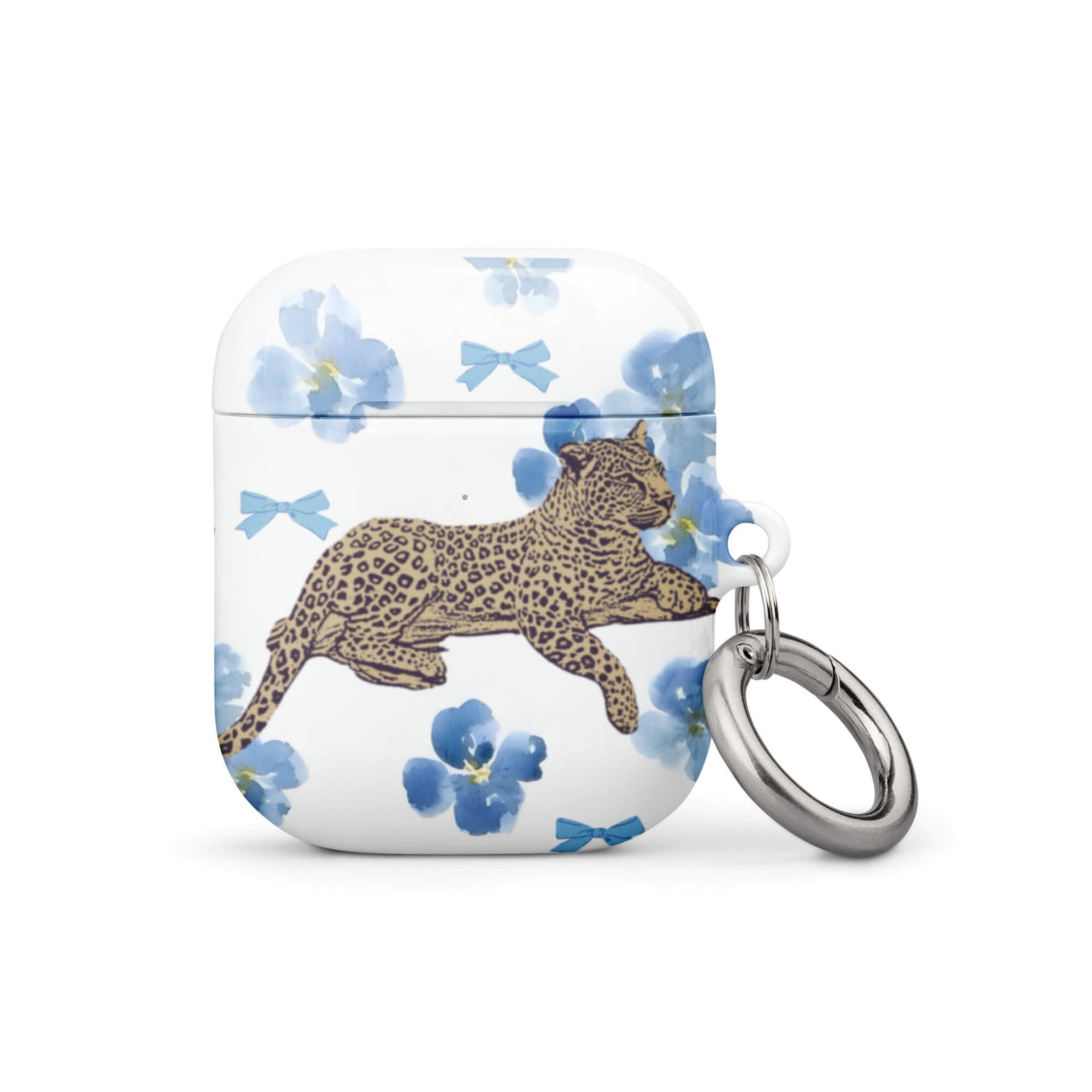 Custom cute leopard AirPods case gen1 charm graphic design.