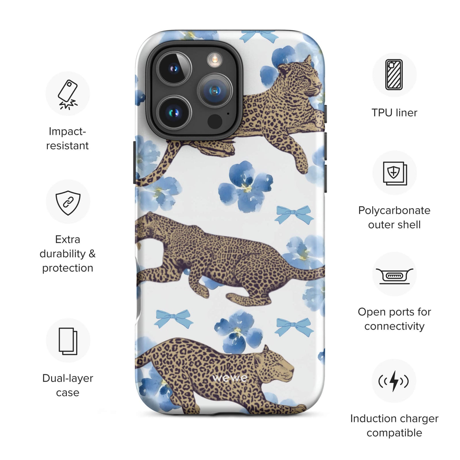 Custom cute leopard iphone case 16 pro max wireless charging compatible.