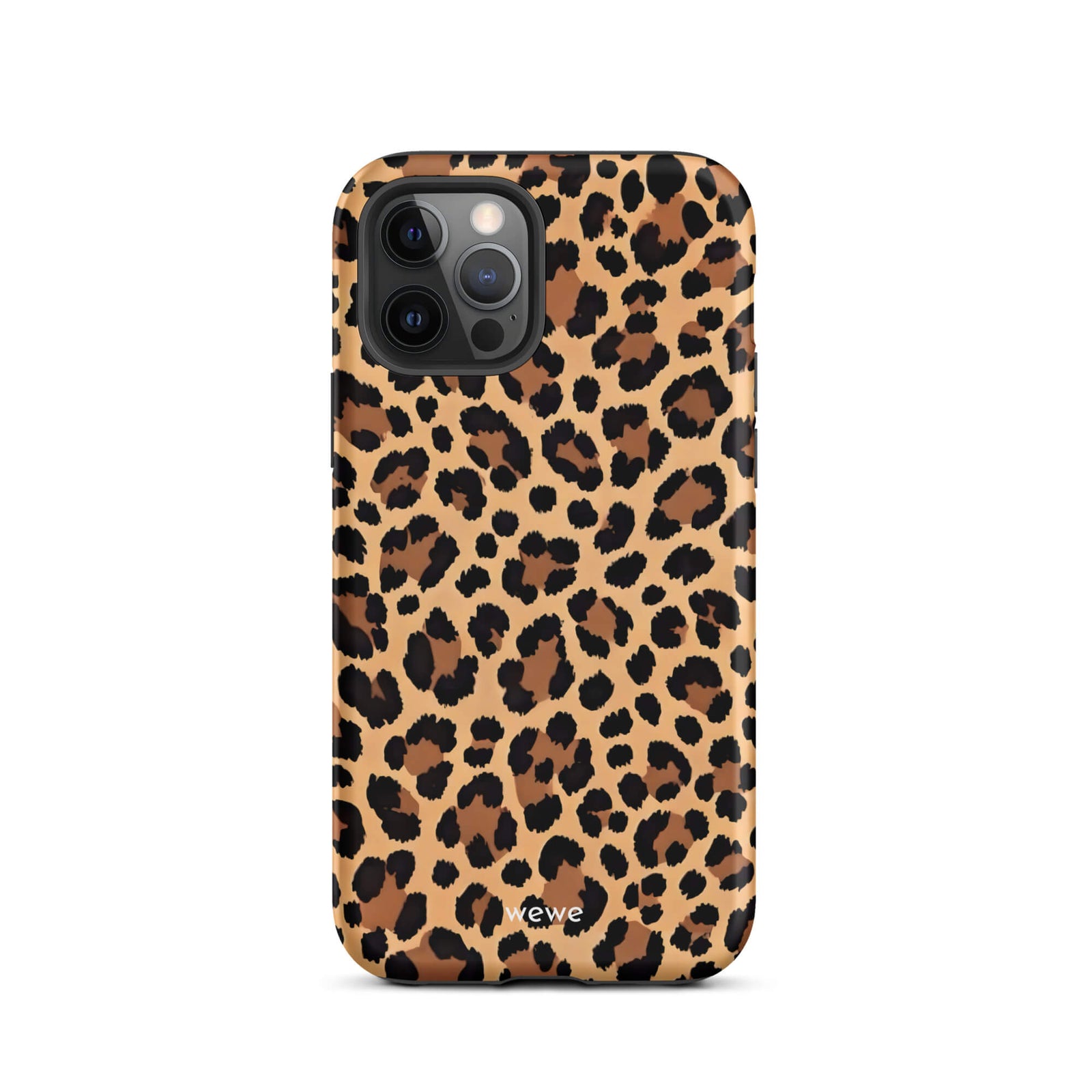 Custom iPhone case 12 pro with a classic leopard print pattern in brown and black.