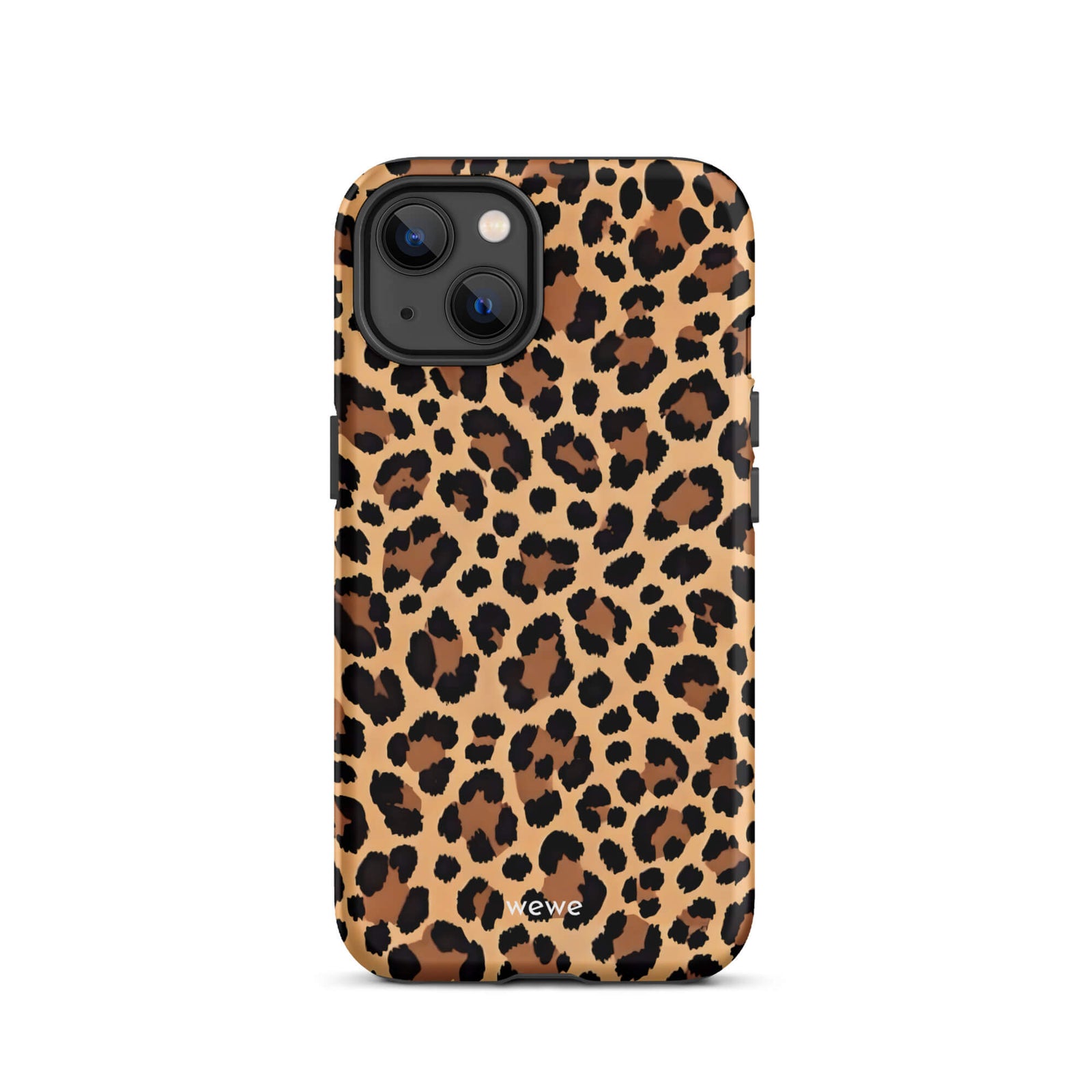 Custom iPhone case 13 with a classic leopard print pattern in brown and black.