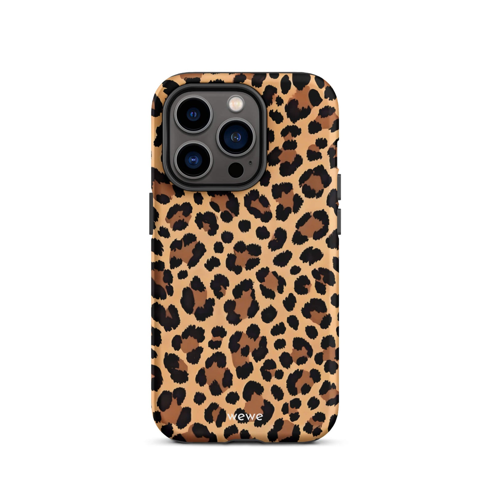 Custom iPhone case 14 pro with a classic leopard print pattern in brown and black.