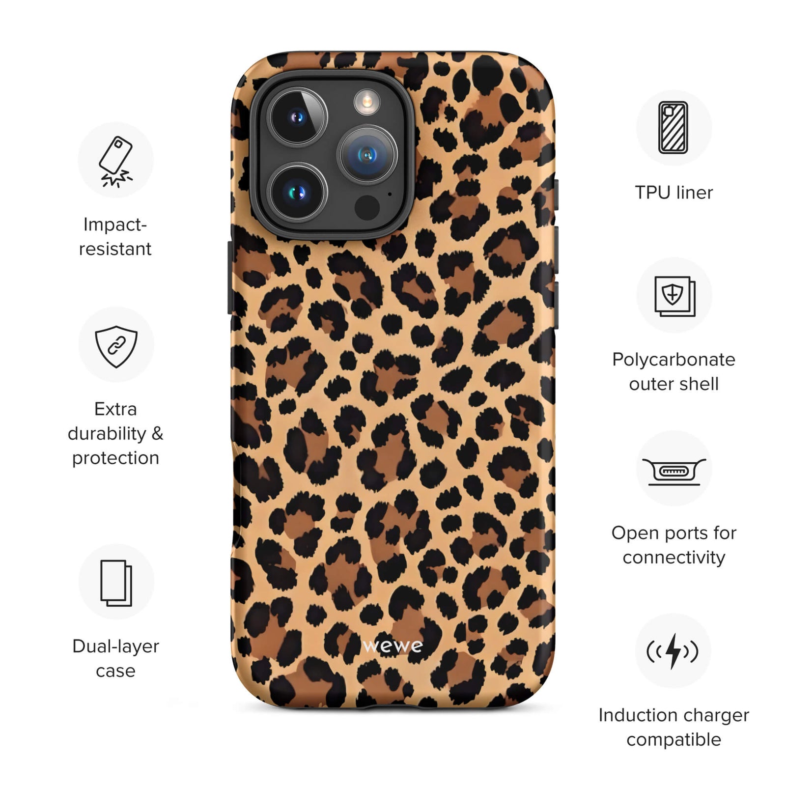 Custom leopard graphic iphone case 16 pro max wireless charging compatible.