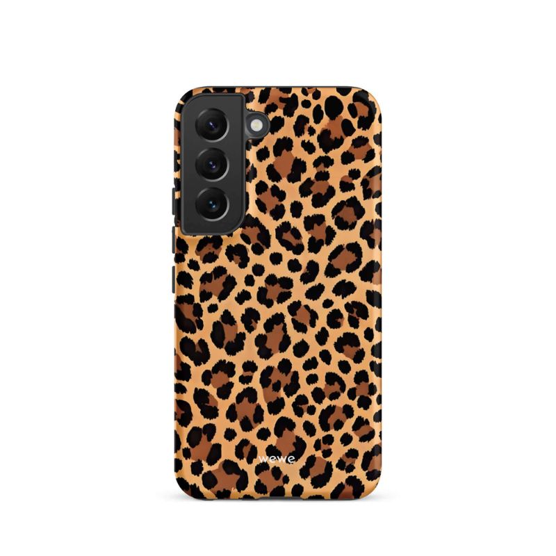 Custom samsung galaxy s22 Phone case with a classic leopard print pattern in brown and black.