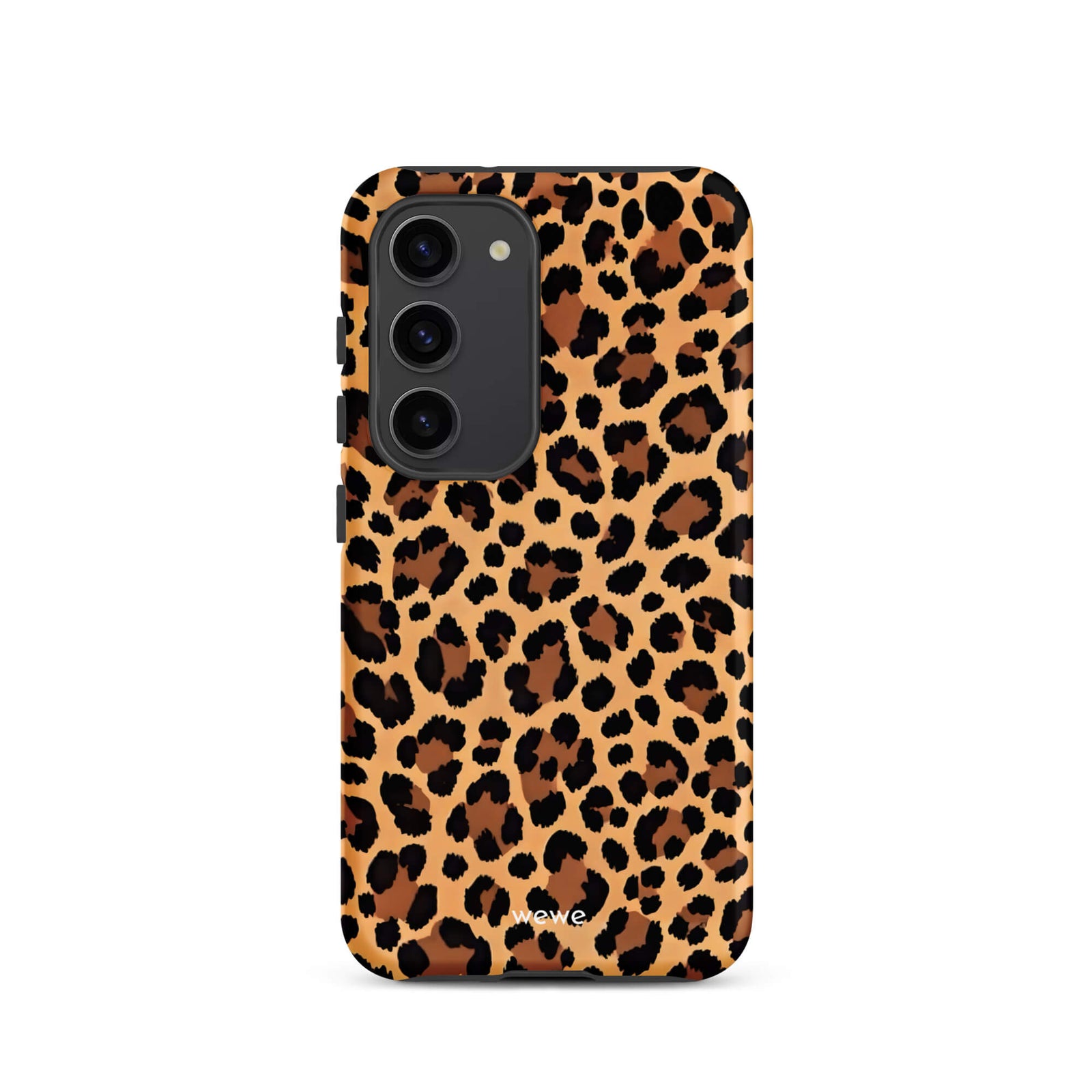 Custom samsung galaxy s23 Phone case with a classic leopard print pattern in brown and black.