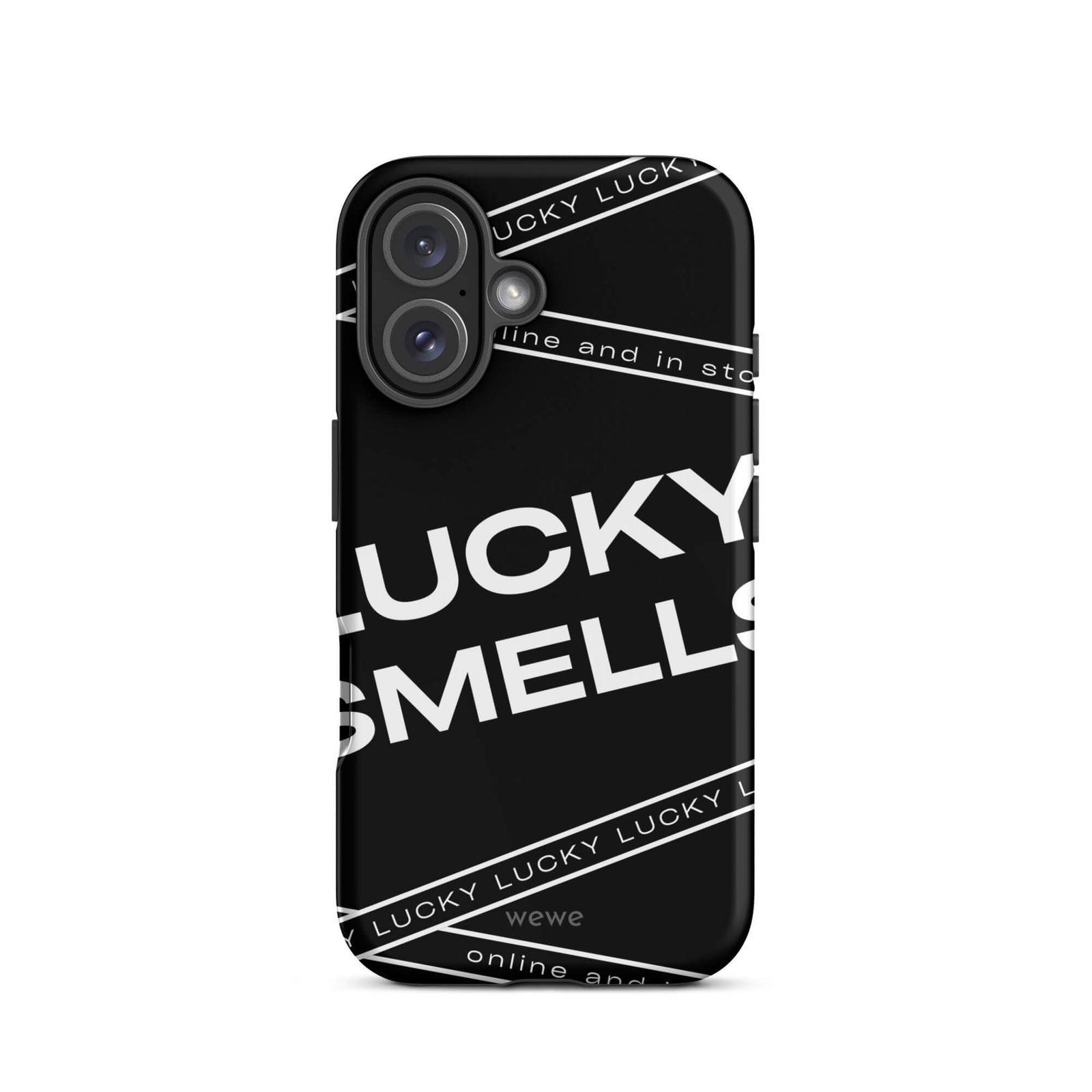 Custom modern luck iPhone case 16 bold typography design.